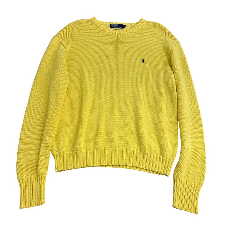 Polo Ralph Lauren Mens XL Yellow Cotton Knit Crewneck Pony Logo Sweater